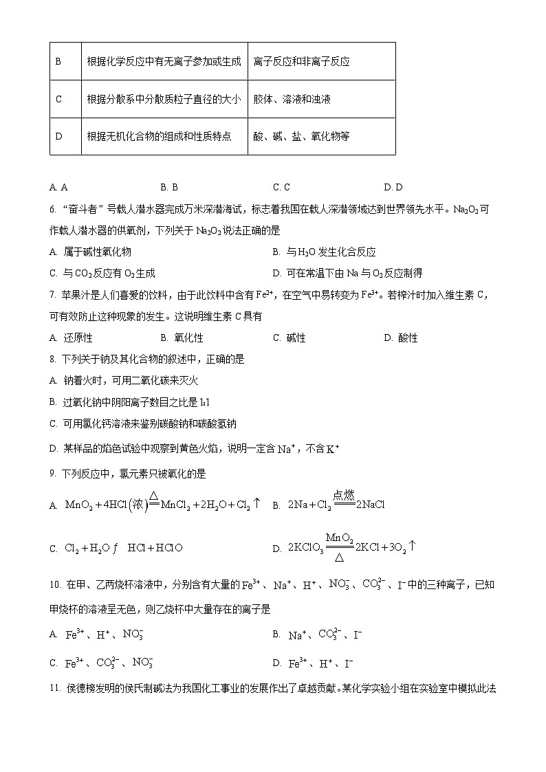 精品解析:广东省汕头市潮阳黄图盛中学2024-2025学年高一上学期期中考试 化学试题(原卷版)第2页