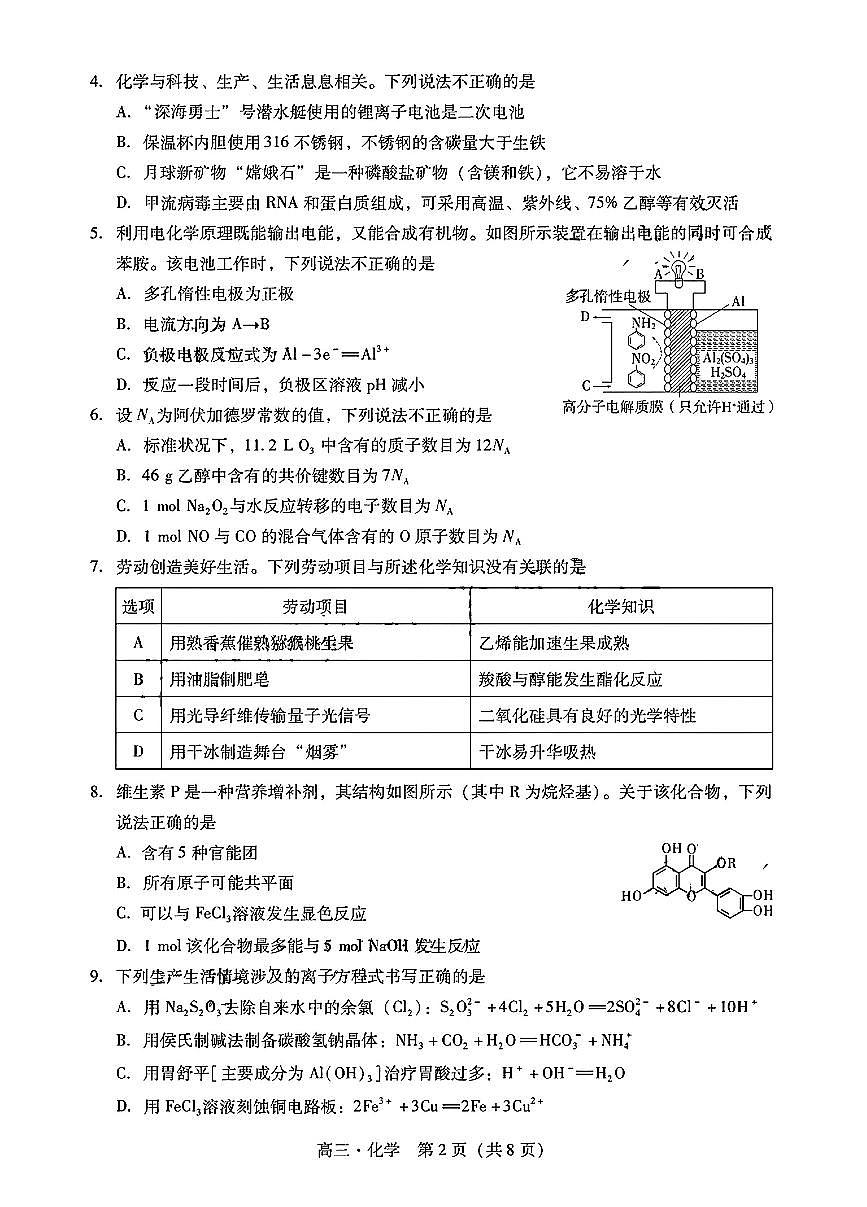 2025屆廣東省肇慶市高三上學(xué)期高考模擬考試-化學(xué)試卷+答案第2頁