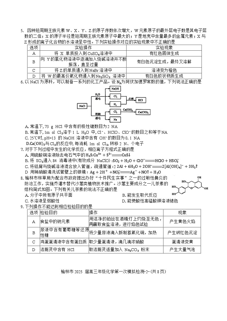 陕西省榆林市2025届高三年级第一次模拟检测一模化学试卷含答案02