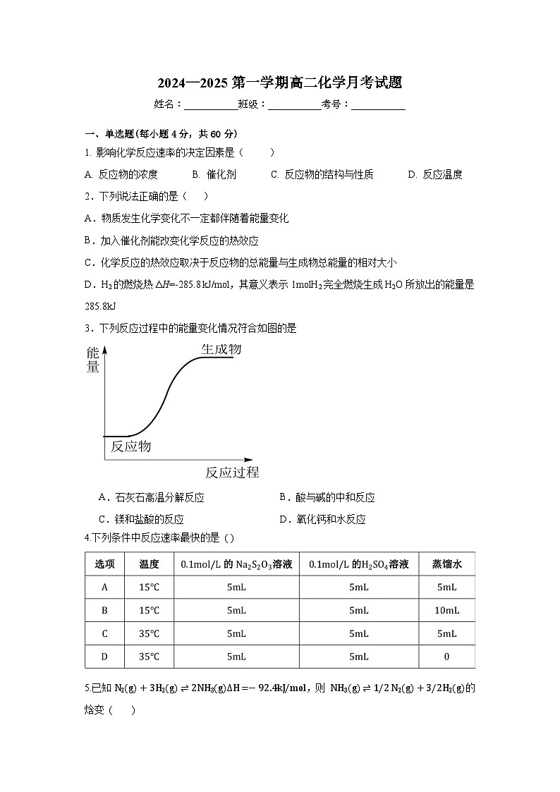 贵州省仁怀市第四中学2024-2025学年高二上学期10月检测 化学试题第1页