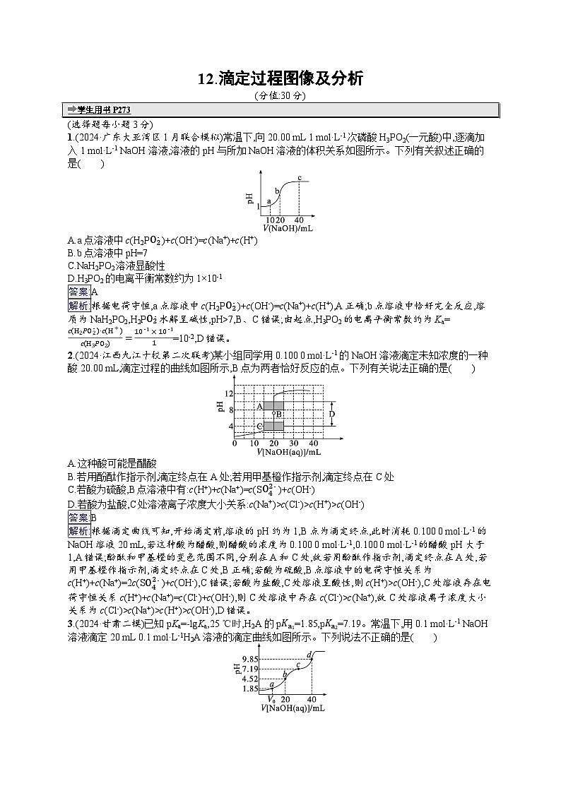 備戰(zhàn)2025年高考二輪復(fù)習(xí)化學(xué)（通用版）選擇題熱點(diǎn)練12 滴定過(guò)程圖像及分析（Word版附解析）第1頁(yè)