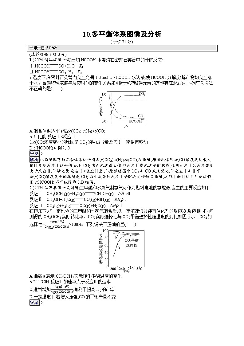 备战2025年高考二轮复习化学(通用版)选择题热点练10 多平衡体系图像及分析(Word版附解析)01