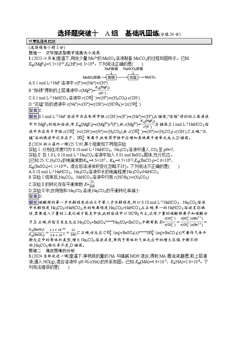 备战2025年高考二轮复习化学(通用版)大单元 选择题突破练10 A组(Word版附解析)第1页