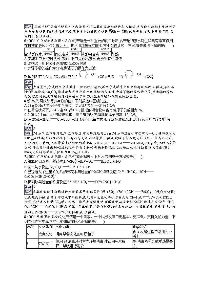 备战2025年高考二轮复习化学(广东版)选择题标准练2(Word版附解析)02
