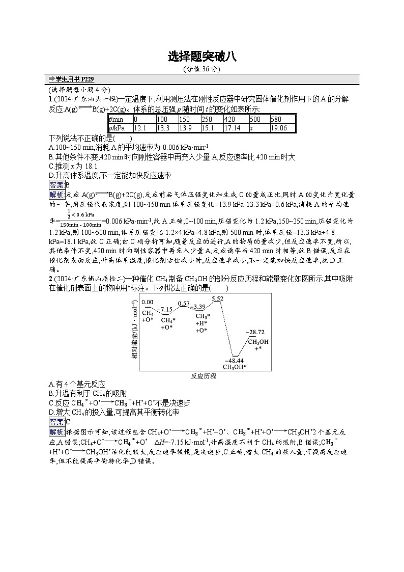 备战2025年高考二轮复习化学(广东版)大单元选择题突破练8(Word版附解析)第1页
