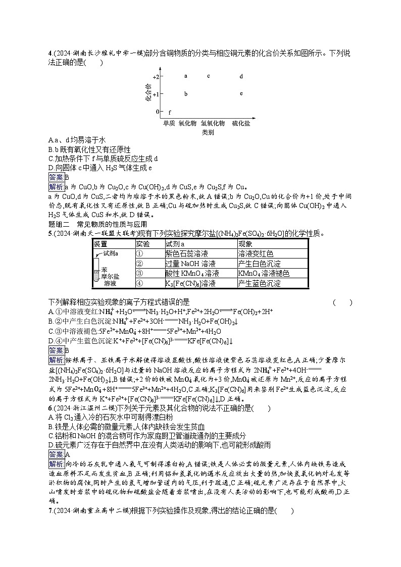 备战2025年高考二轮复习化学(湖南版)大单元选择题突破练6 A组(Word版附解析)02