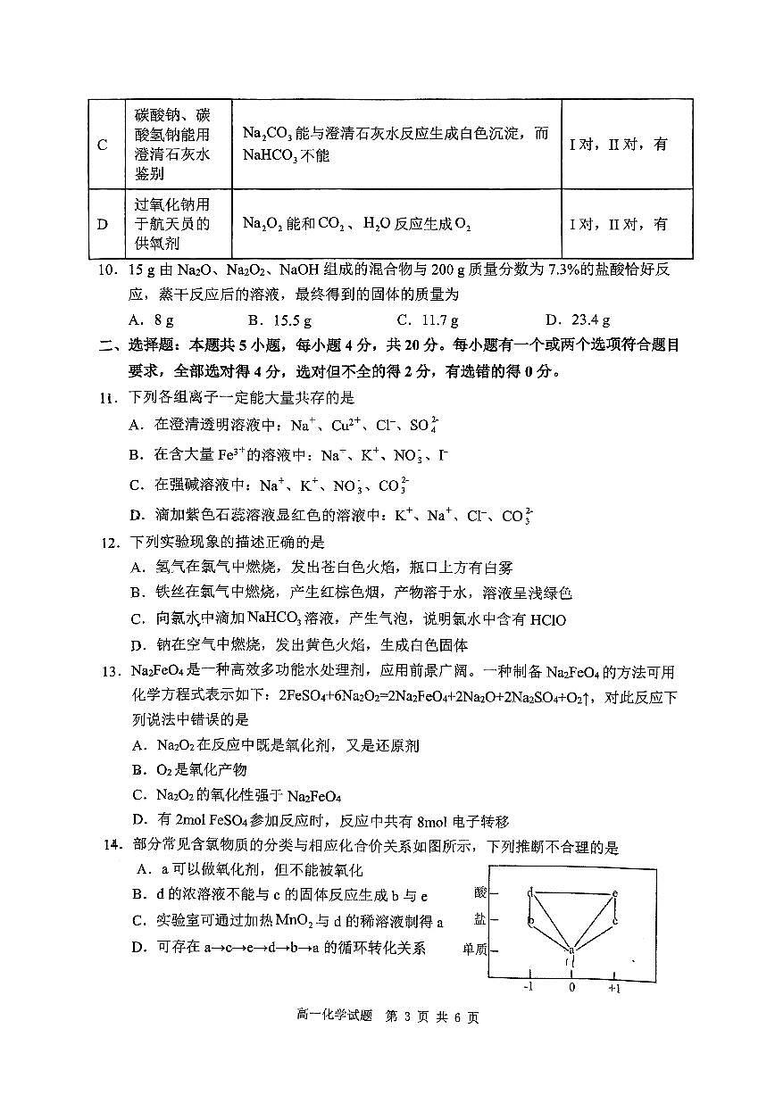 山東省淄博第五中學(xué)2024-2025學(xué)年高一上學(xué)期期中考試 化學(xué)試卷第3頁(yè)