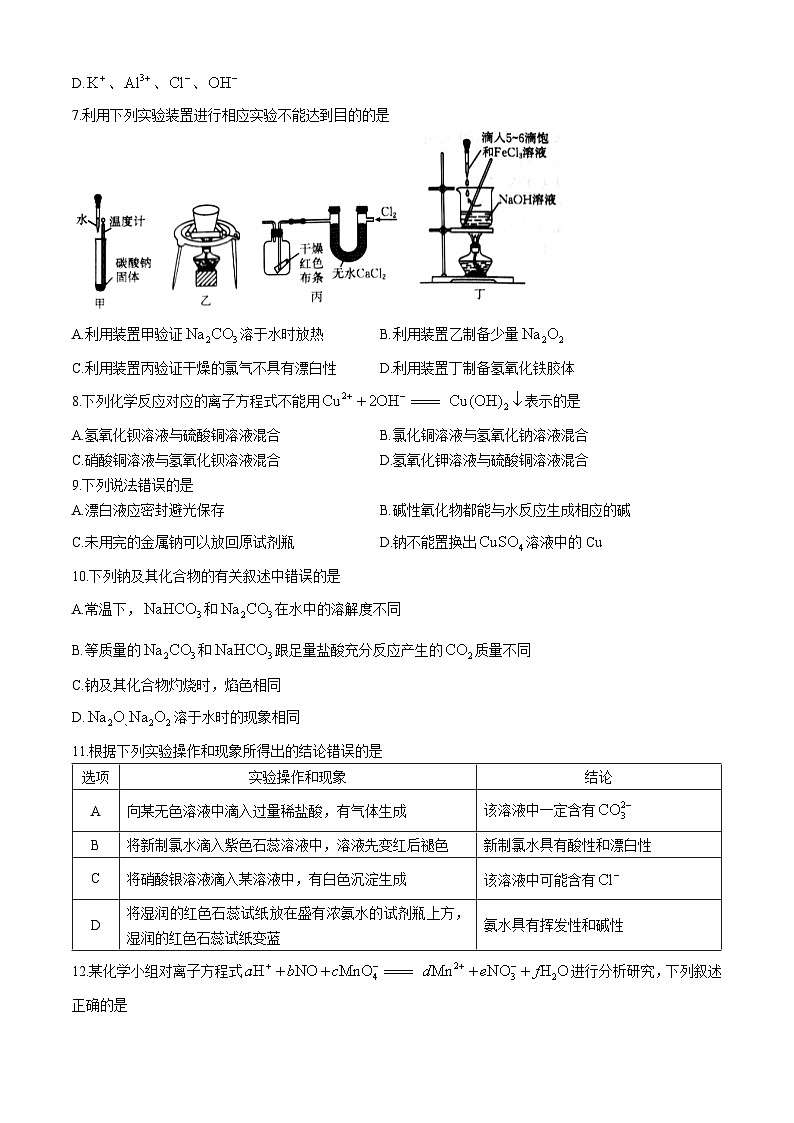 广东省部分学校2024-2025学年高一上学期期中联考 化学试题02