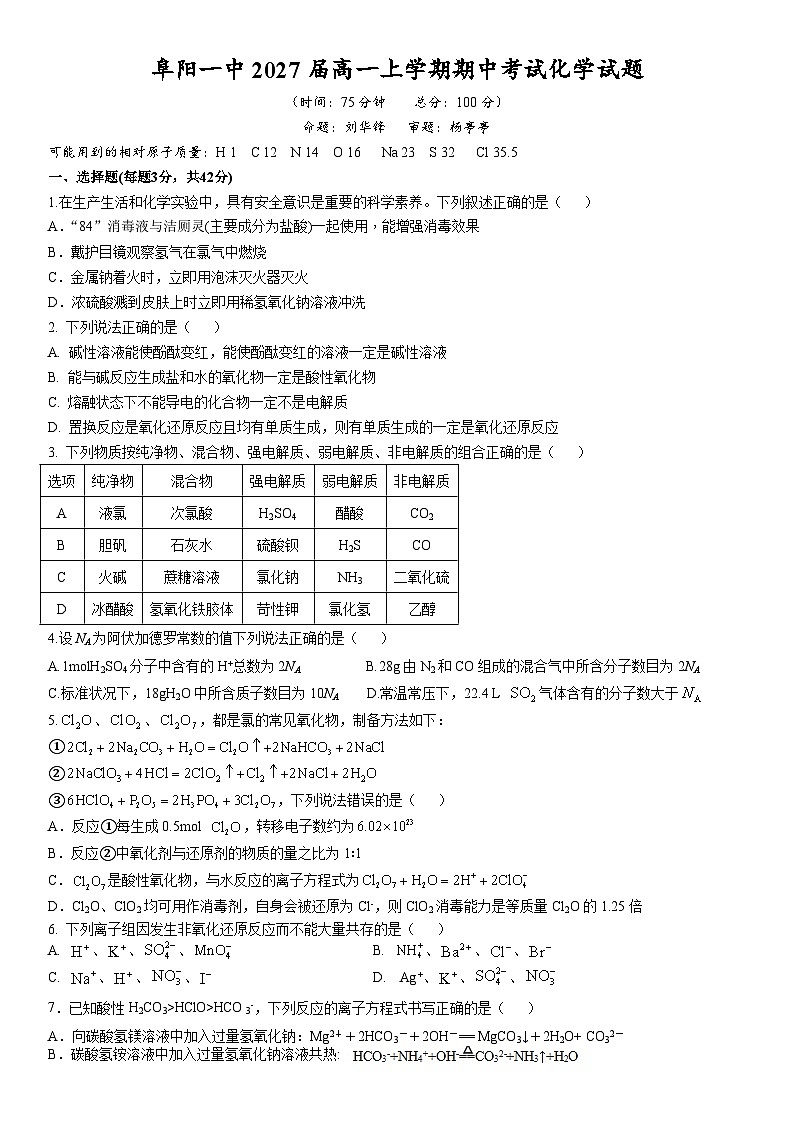 化学试题第1页