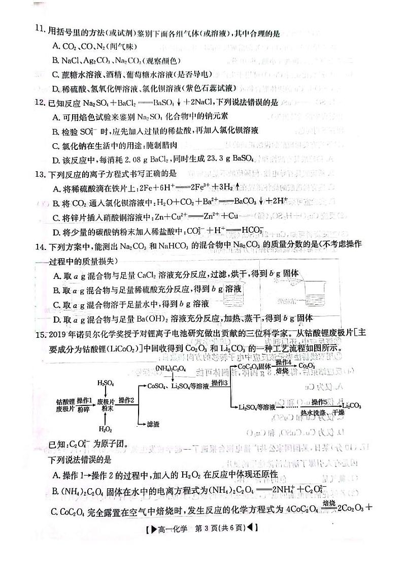 吉林省十一校联考2023_2024学年高一化学上学期期中试题pdf第3页
