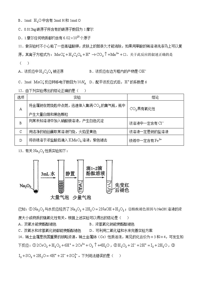 海南省海口市海南中学2024-2025学年高一上学期11月期中考试 化学试题(无答案)第3页