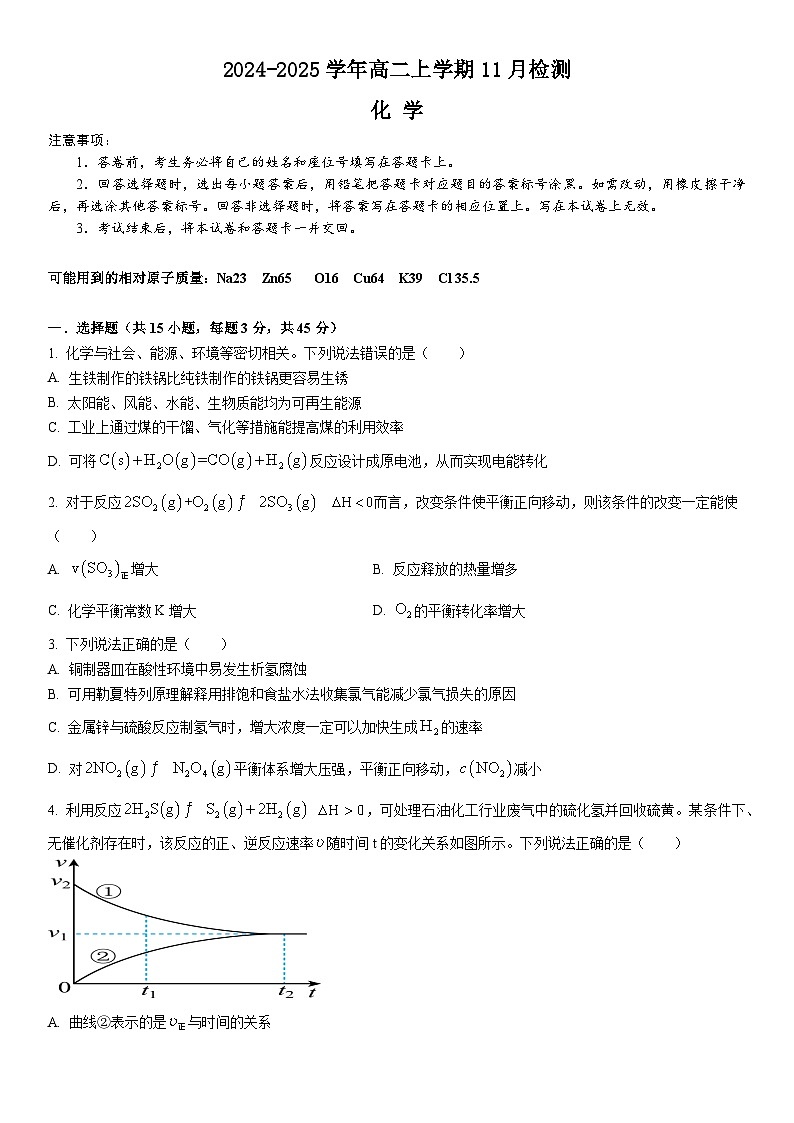 2025安阳林州一中高二上学期11月月试题化学含答案第1页