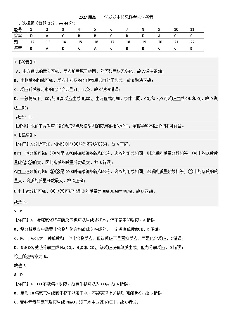 2027届高一上学期期中校际联考化学答案第1页