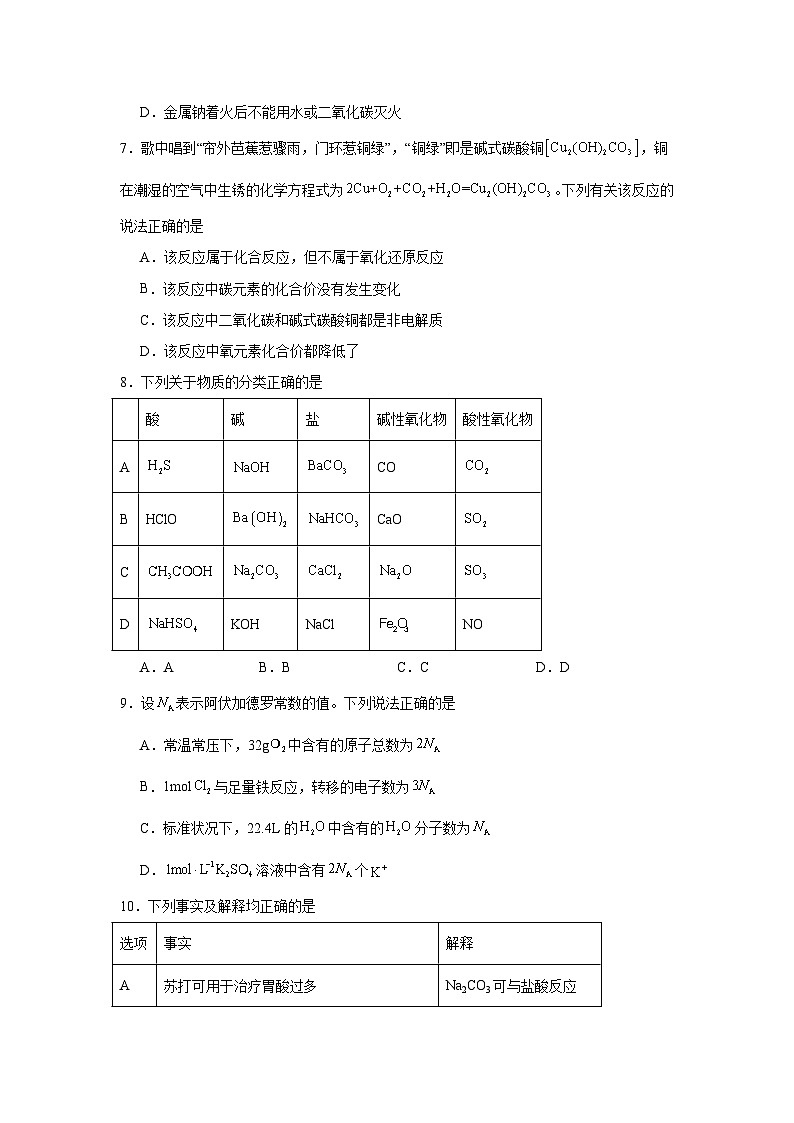河北省秦皇岛市青龙满族自治县青龙部分学校2024-2025学年高一上学期11月期中化学试题02