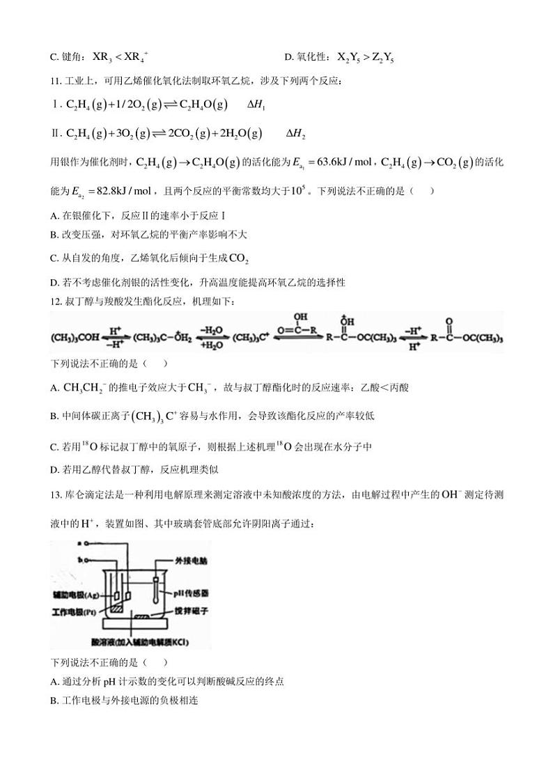 浙江省绍兴市2024~2025学年高三(上)11月选考科目诊断性考试化学试卷(含答案)第3页