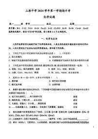 上海市上海中学2024-2025学年高一上学期期中考试+化学试题
