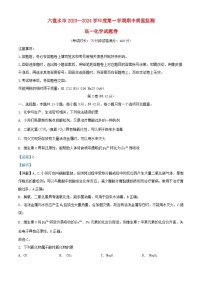 贵州省六盘水市2023_2024学年高一化学上学期11月期中试题含解析