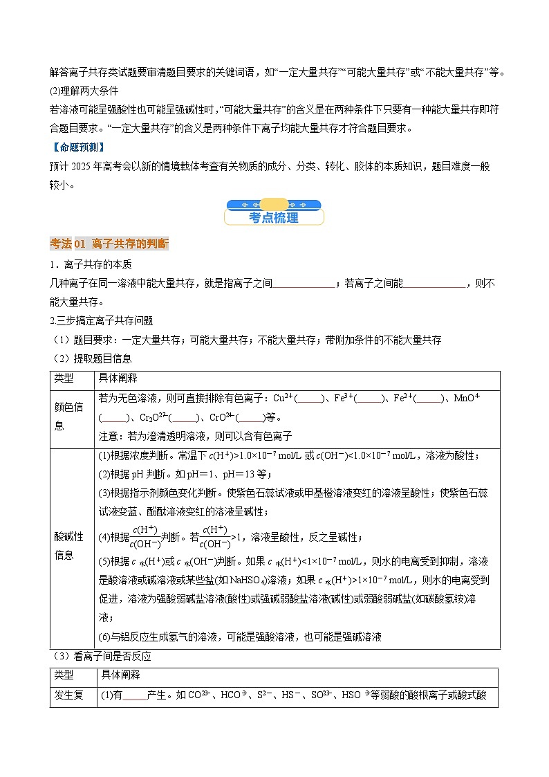 考点03 离子共存 离子检验与推断(核心考点精讲精练)-2025年高考化学一轮复习讲练专题(新高考通用)(解析版)02