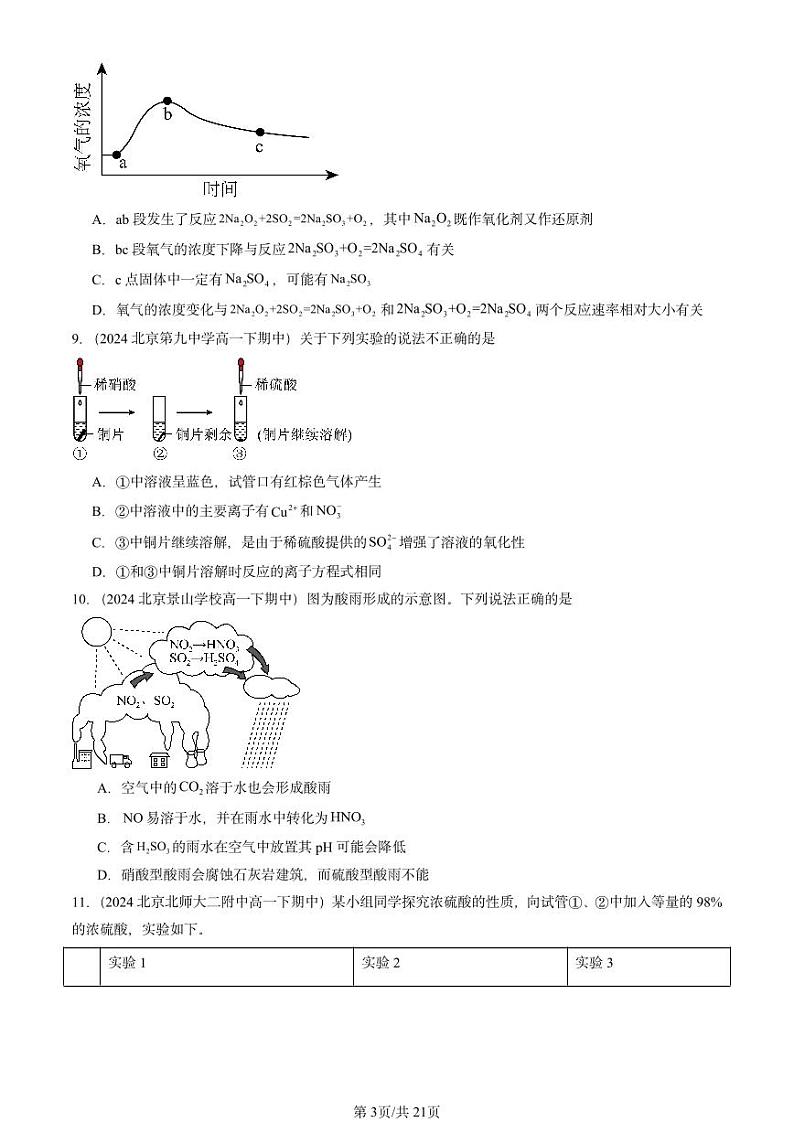 2024北京重点校高一(下)期中真题化学汇编:物质的性质与转化章节综合3(鲁科版)第3页
