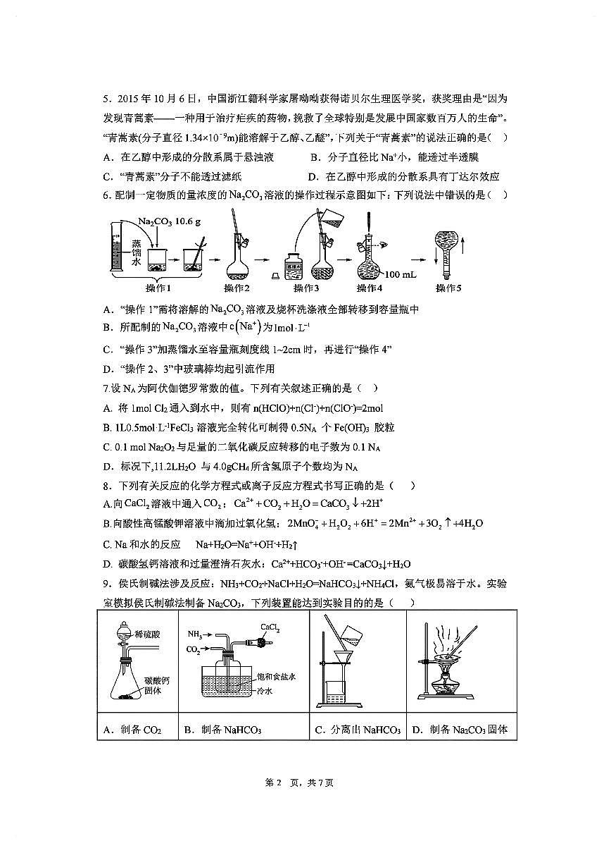 福建省廈門外國語學(xué)校2024-2025學(xué)年高一上學(xué)期期中考試化學(xué)試題第2頁