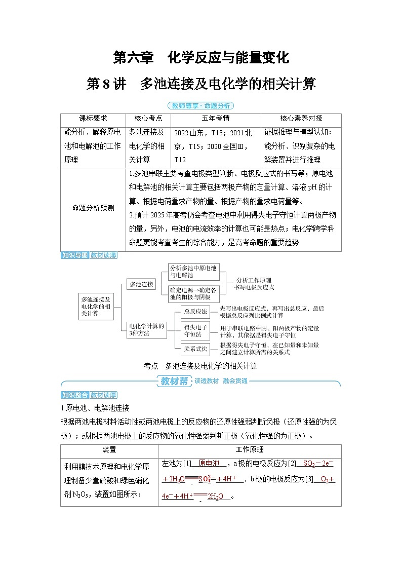 备战2025年高考化学精品教案第六章化学反应与能量变化第8讲多池连接及电化学的相关计算(Word版附解析)第1页