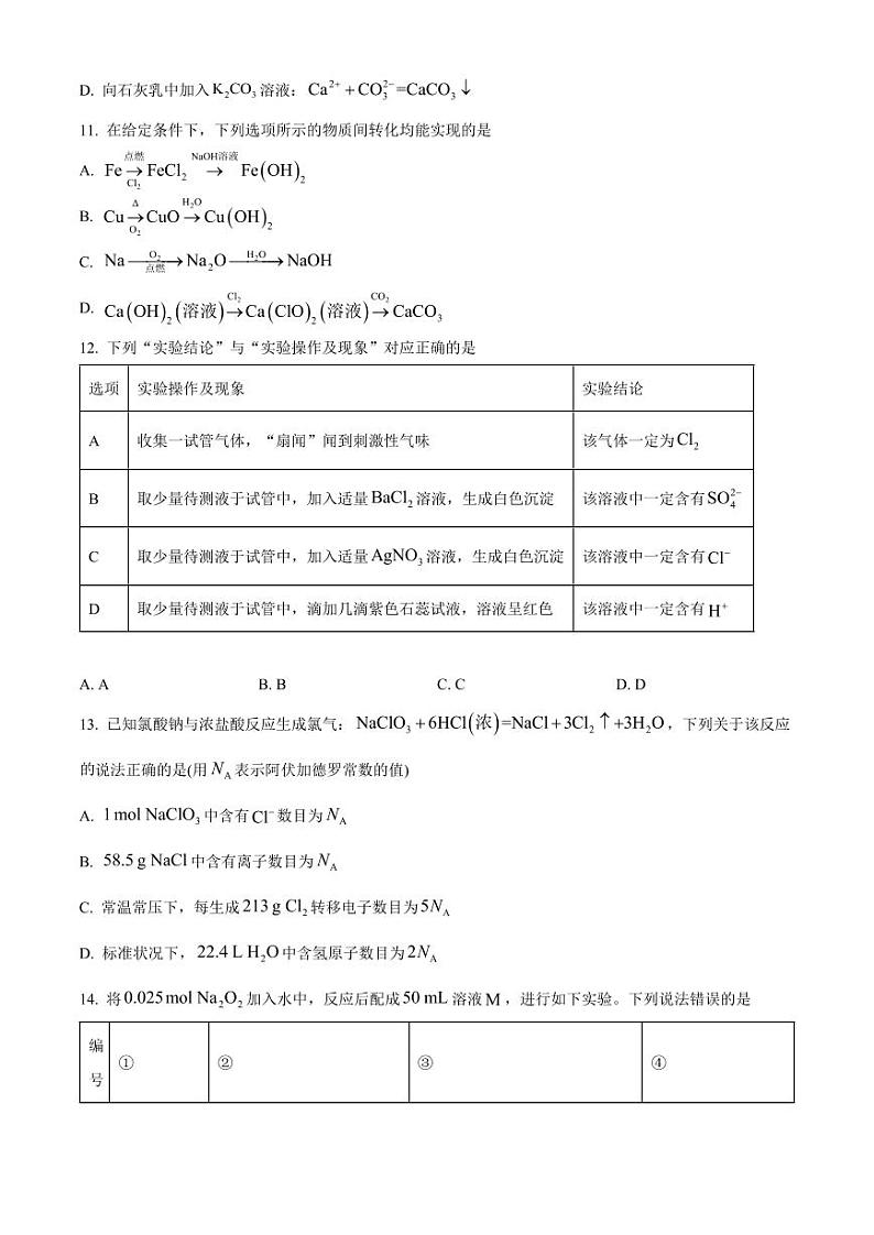 河南省九师联考2024-2025学年高一上学期11月期中考试化学试题无答案第3页