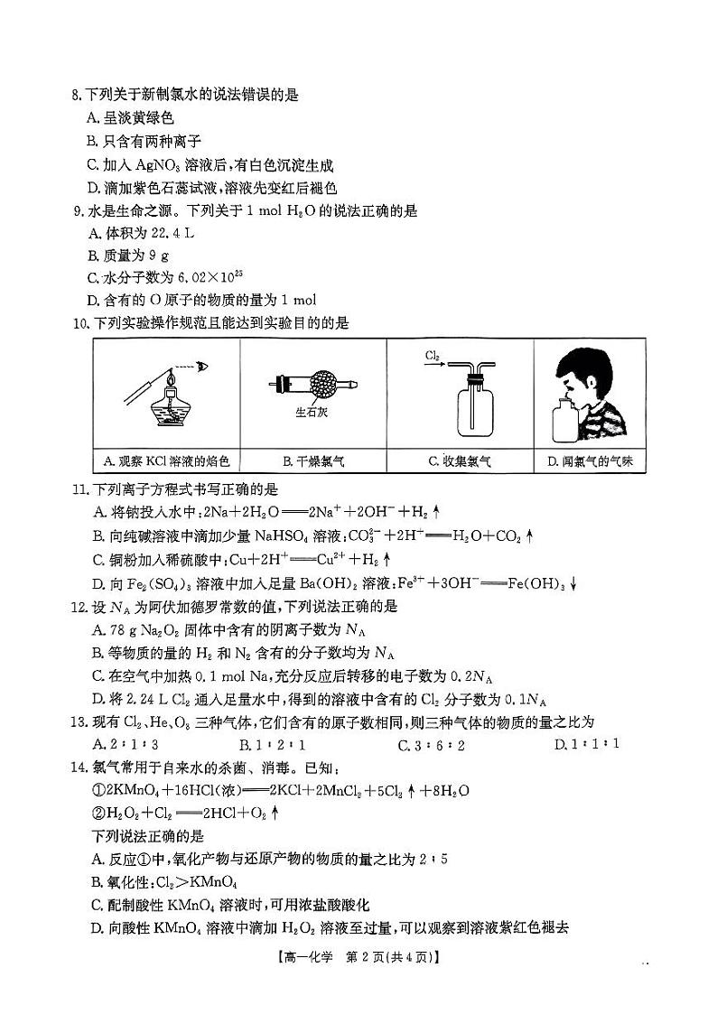 辽宁省凌源市实验中学2024-2025学年高一上学期第三次月考化学试卷第2页