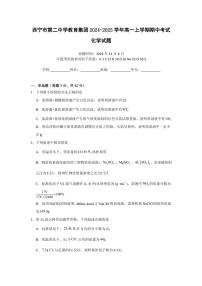 2024～2025学年青海省西宁市第二中学教育集团高一(上)期中化学试卷(含答案)