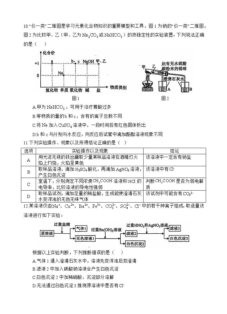 2025遂宁射洪中学高一上学期期中考试化学试题无答案第3页
