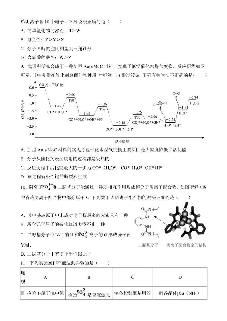 2024~2025学年安徽省阜阳市临泉县田家炳实验中学高三(上)12月月考化学试卷(含答案)第3页
