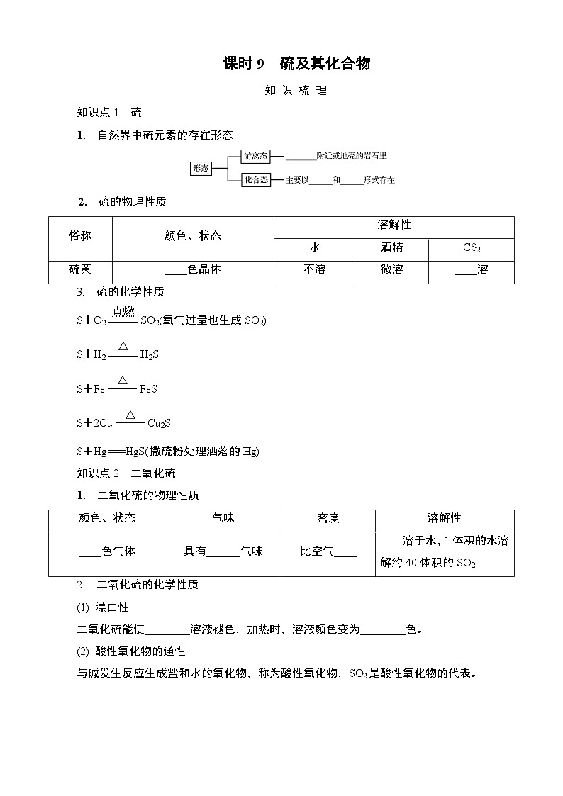 江苏省2025年1月普通高中学业水平合格性化学考试 导学案 课时9 硫及其化合物第1页