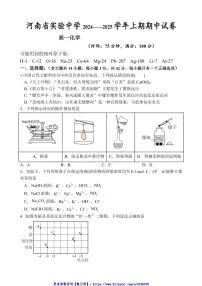 2024～2025学年河南省实验中学高一(上)期中化学试卷(含答案)
