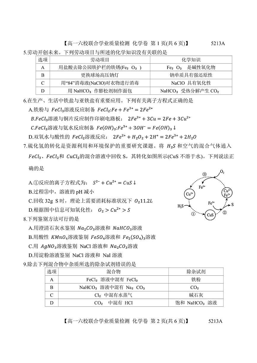 2024～2025學(xué)年廣東省六校高一(上)12月聯(lián)合考試化學(xué)試卷(含答案)第2頁(yè)