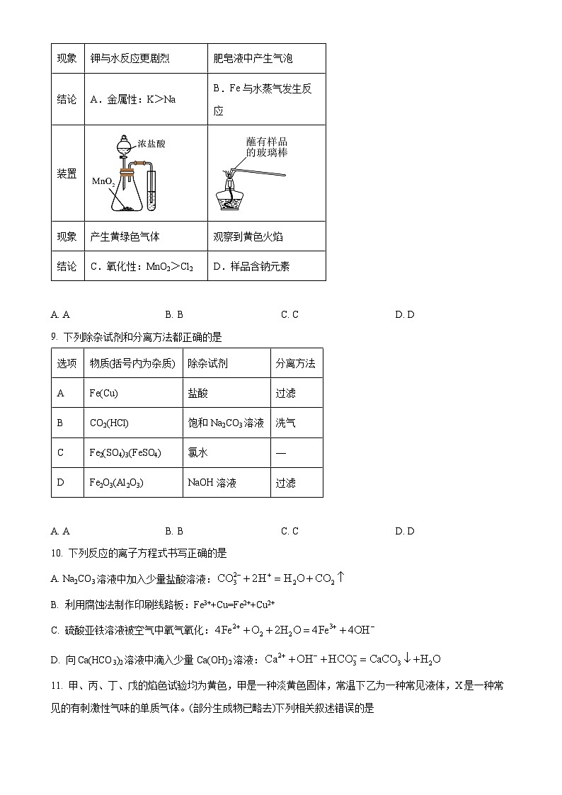 四川省绵阳市南山中学2024-2025学年高一上学期12月月考 化学试题 Word版无答案第3页