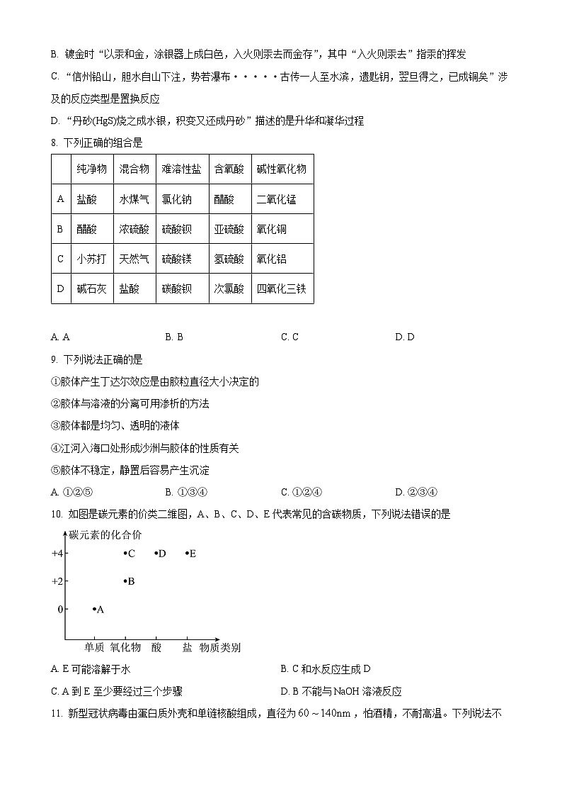 四川省绵阳市三台中学2024-2025学年高一上学期月考化学试题 Word版无答案第2页