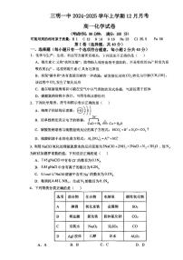 福建省三明第一中学2024-2025学年高一上学期12月月考化学试题