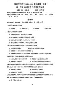 江苏省南京师范大学附属中学2024-2025学年高一上学期12月月考 化学试卷