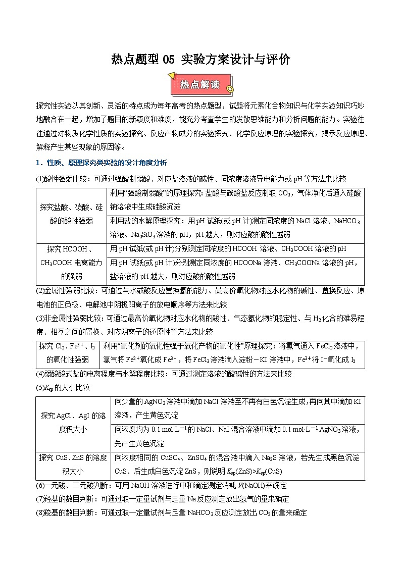 热点题型05 实验方案设计与评价-2025年高考化学 热点 重点 难点 专练(西北四省专用)(原卷版)第1页