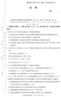 2024年湖南长沙湖师大附中高三月考四 化学试题（含答案）