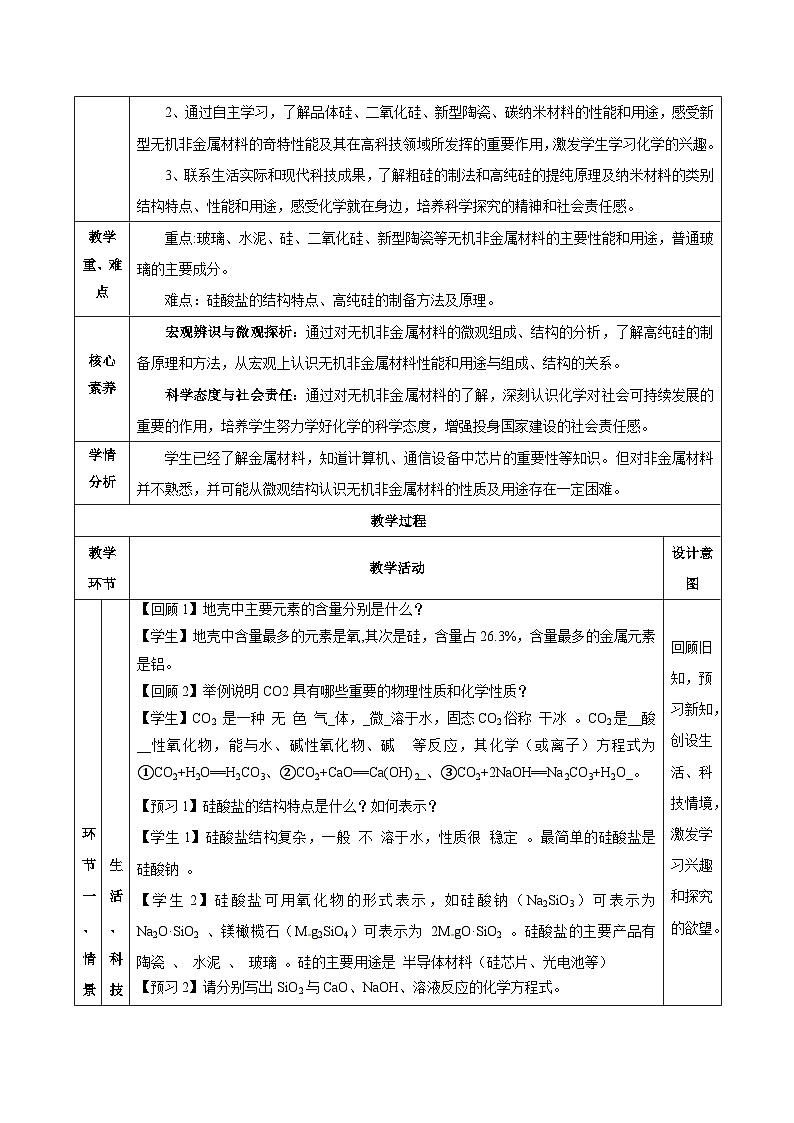 人教版(2019)高中化學(xué)必修二5.3 無(wú)機(jī)非金屬材料 教案第2頁(yè)