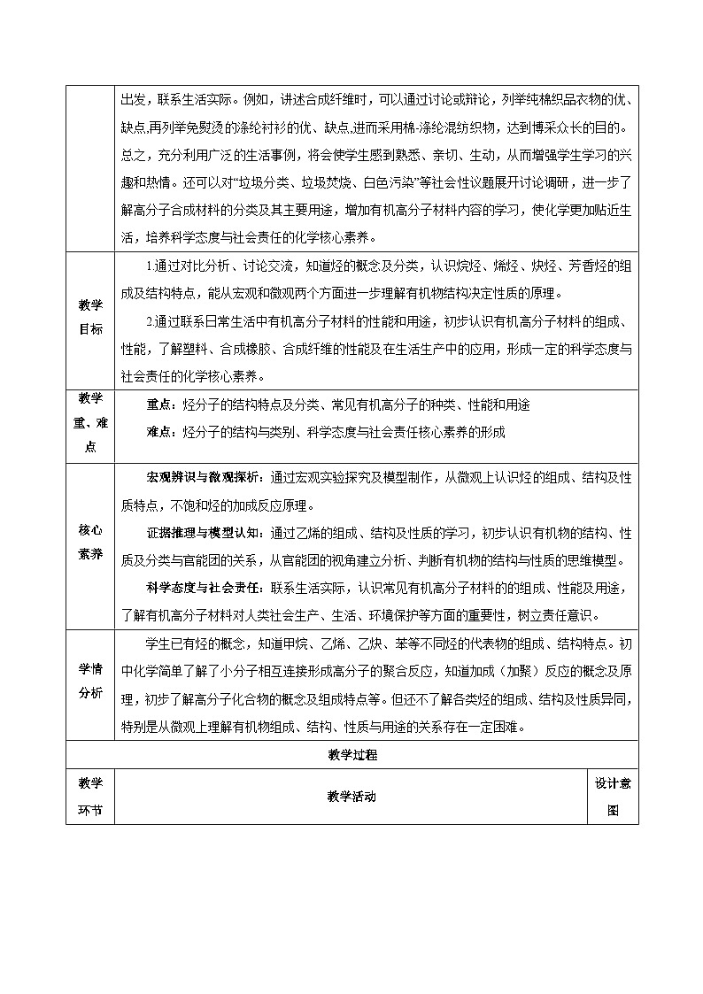 人教版（2019）高中化學(xué)必修二7.2.2 烴+有機(jī)高分子材料 教案第2頁