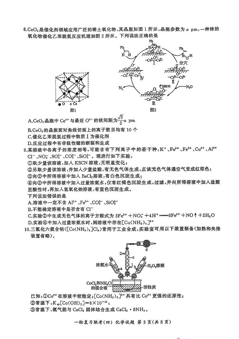 百师联盟2025届高三一轮复习联考(四)化学(百L)第3页