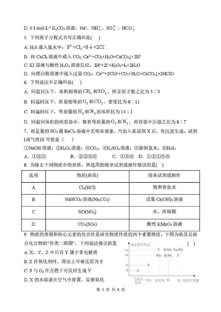 山东省滕州市第一中学2024-2025学年高一上学期12月单元检测化学试卷(图片版)第2页