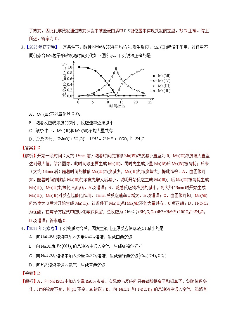 十年高考化學(xué)真題（2014-2023）分項(xiàng)匯編專題15氧化還原反應(yīng)基本概念（Word版附解析）第2頁