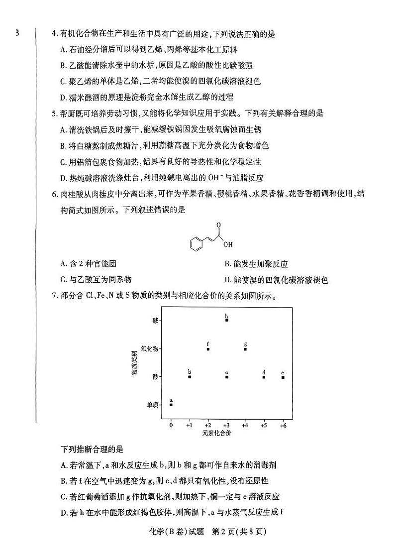 河南天一大联考2024-2025学年高三上学期12月毕业班阶段性测试(四)化学试题(B卷)第2页