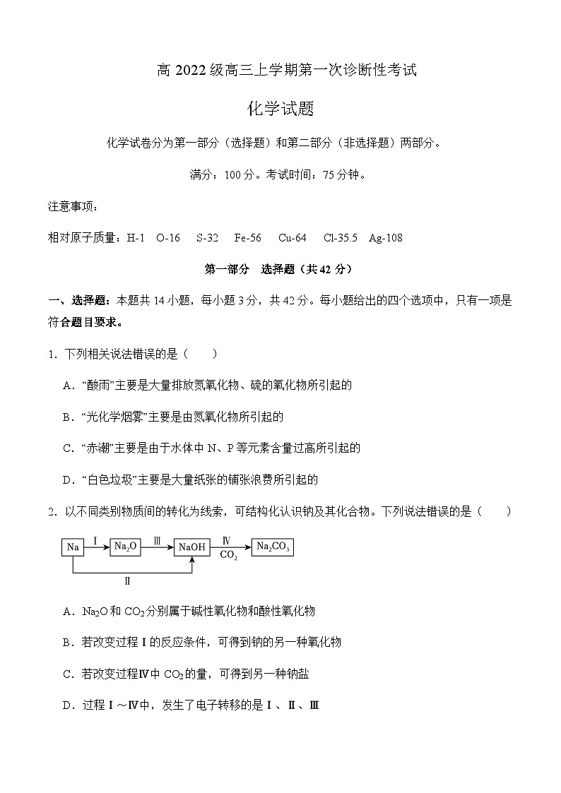 四川省泸州市重点高中2025届高三上学期11月第一次诊断性考试化学试题含答案第1页