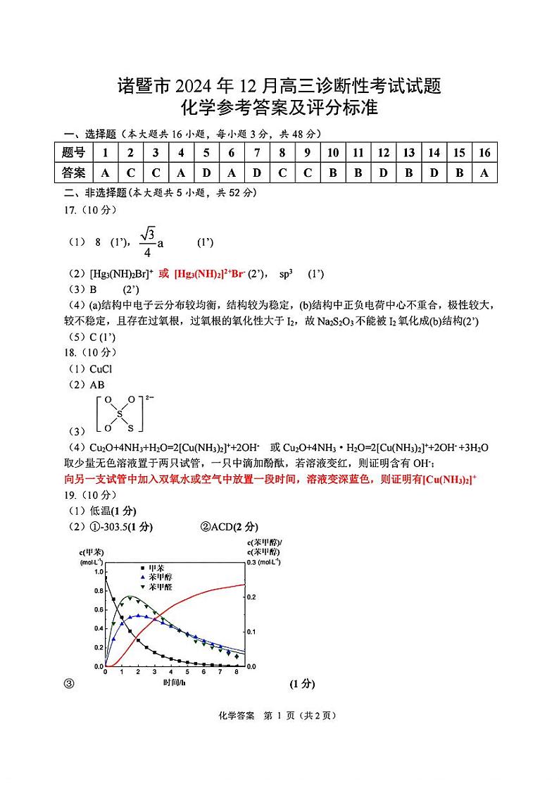 化学答案第1页