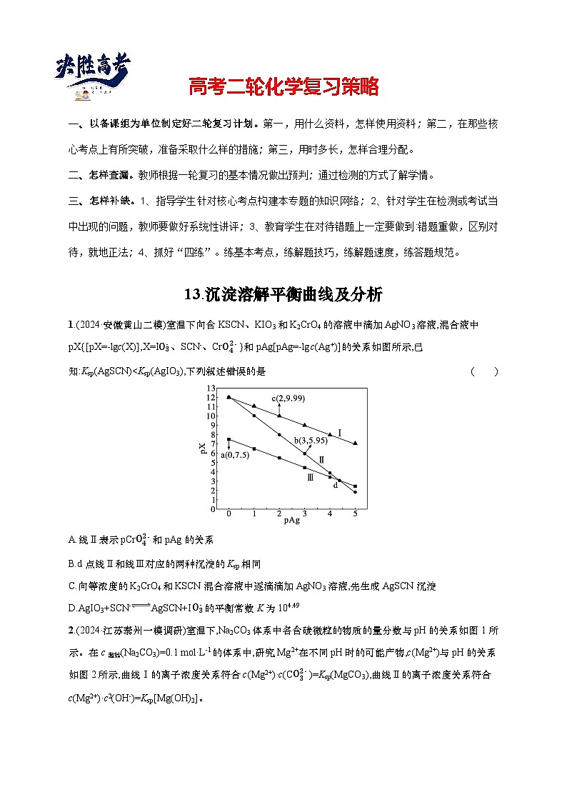 2025年高考化学二轮复习专练 选择题热点练13 沉淀溶解平衡曲线及分析(通用版,含解析)第1页