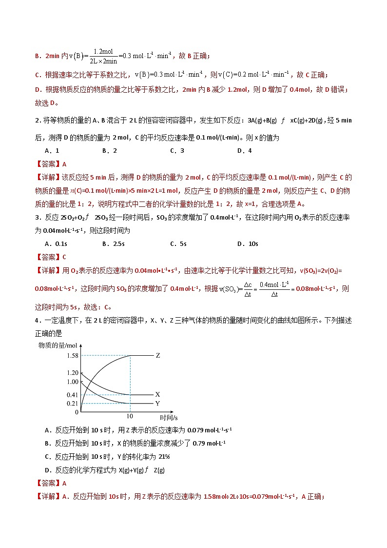 ③寒假提升练-专题03 化学反应速率(教师版)-2025年高二化学寒假衔接讲练 (人教版) 第2页