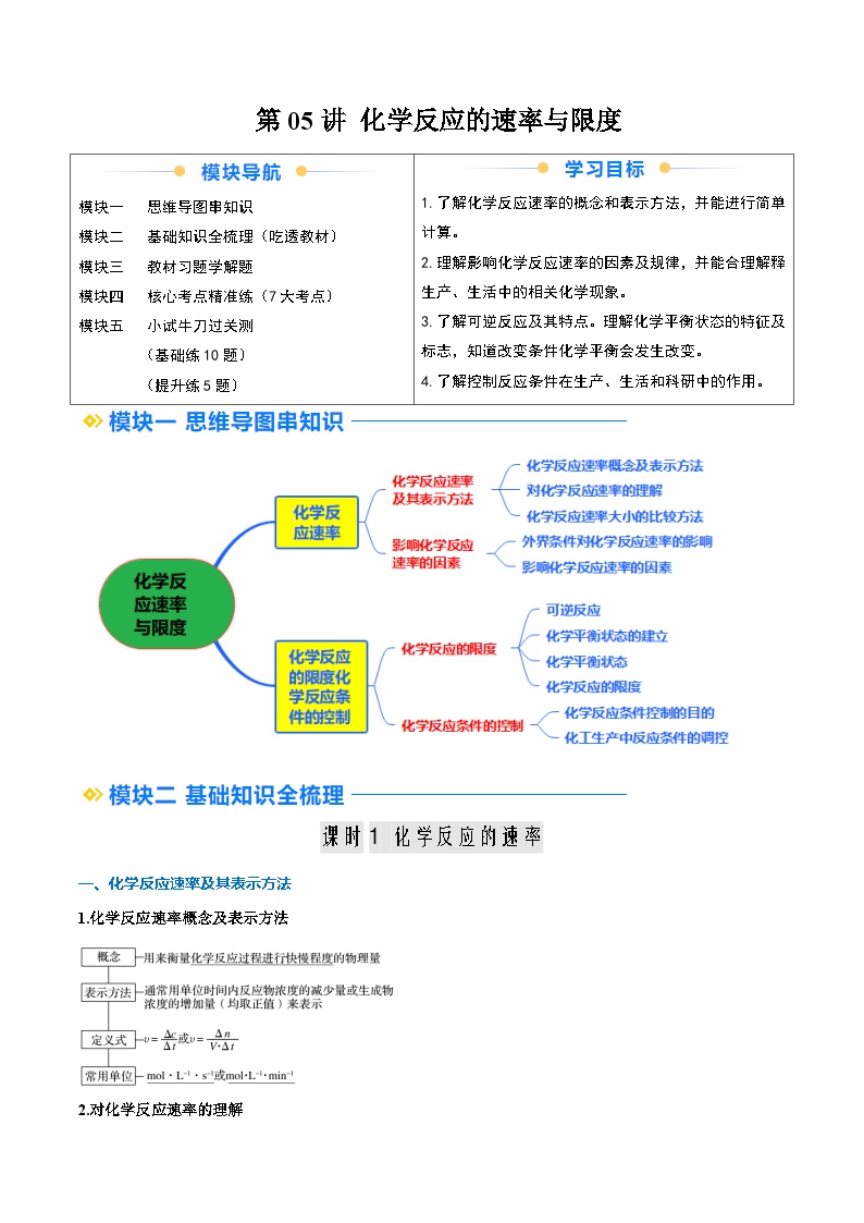 ②寒假预习-第05讲 化学反应的速率与限度（学生版）-2025年高一化学寒假衔接讲练 (人教版)